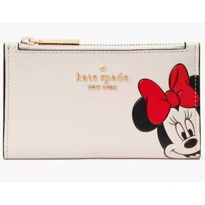 S Kate Spade Small Slim Bifold Wallet Disney Minnie Mouse KG660 Ivory White